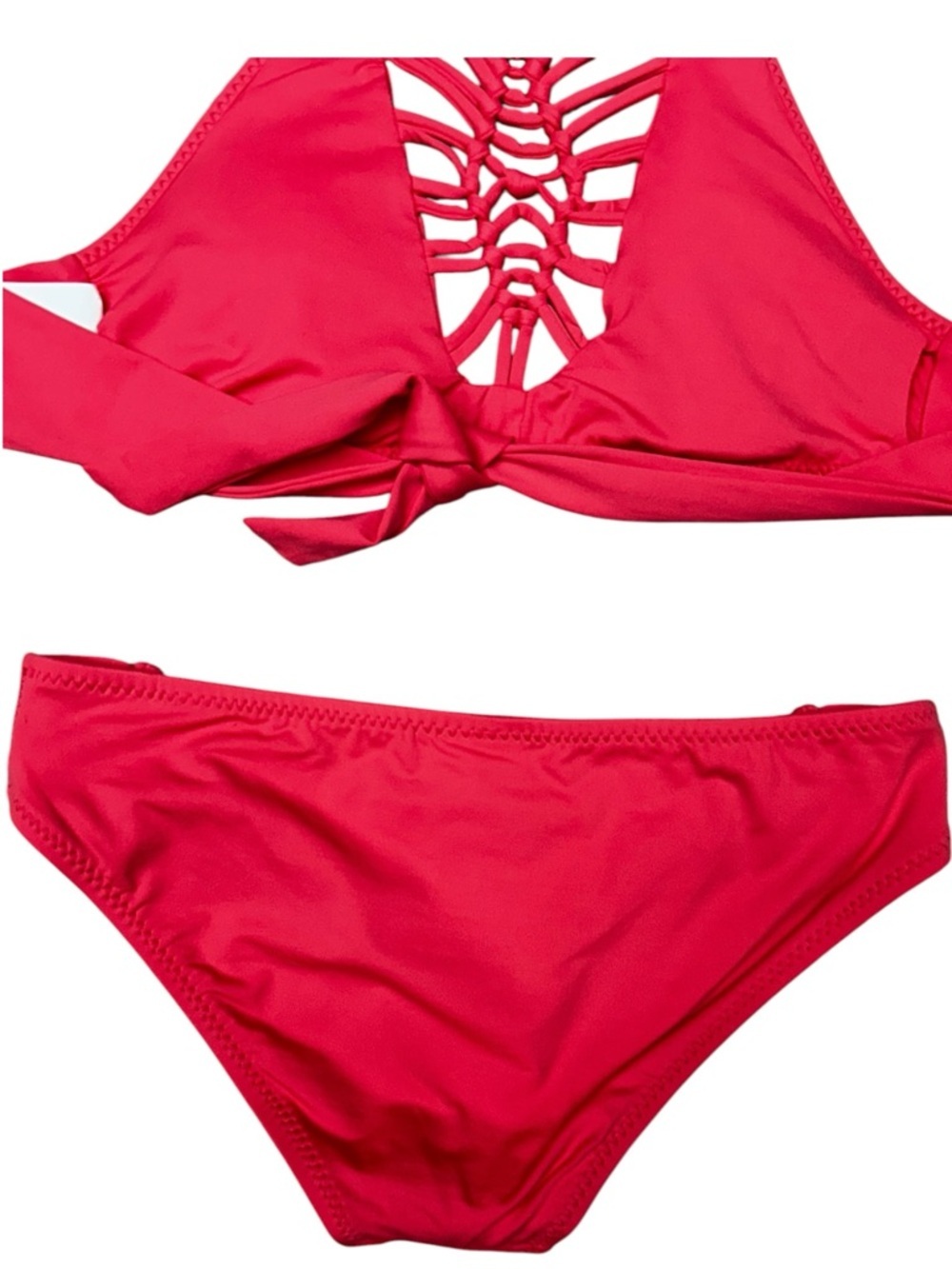 Becca Janis Bikini Electric Coral High Neck Halter Small, Macramé High-Neck - Picture 12 of 13
